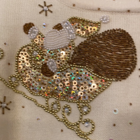 Quaker Factory Christmas sequined creme sweater! - Picture 7 of 9